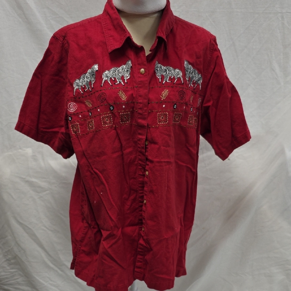 Cabin Creek Red Embroidered Blouse